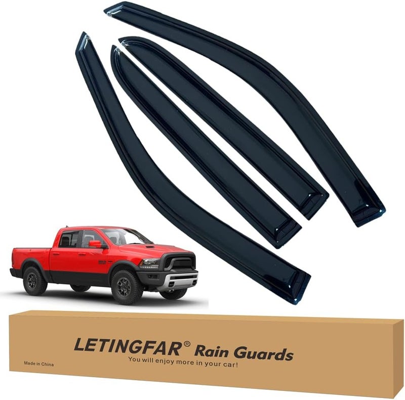 LETINGFAR Window Visors Rain Guards for Dodge Ram 1500 Crew Cab 2009 2010 2011 2012 2013 2014 2015 2016 2017 2018 Accessories, Wind Deflectors Vent Shades for Dodge Ram 1500 Crew Cab - Image 1